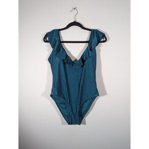 NWOT Tahari Teal One Piece Ruffle Swimsuit Women's Size L‎